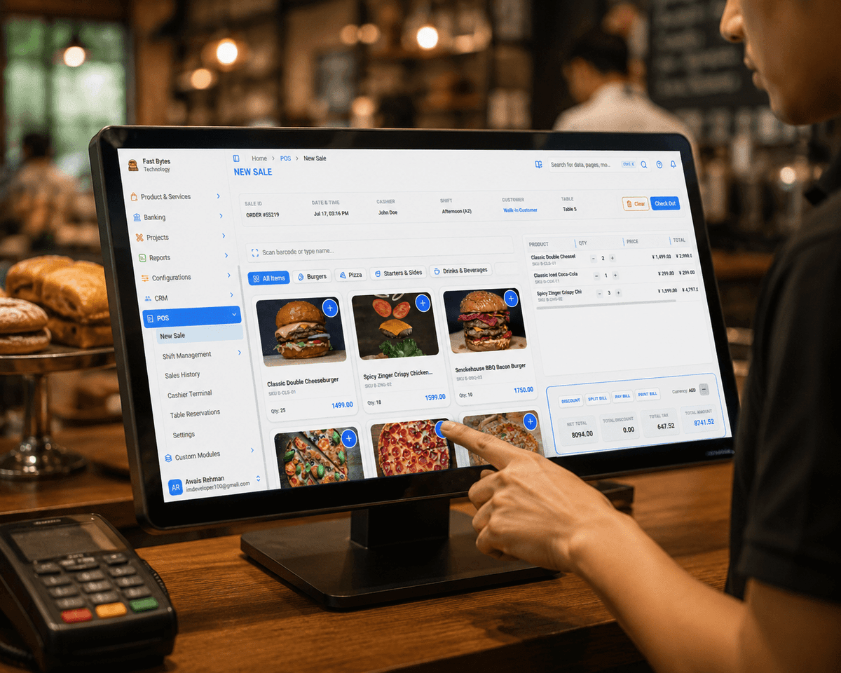 Restaurant staff reviewing real-time performance data on a tablet